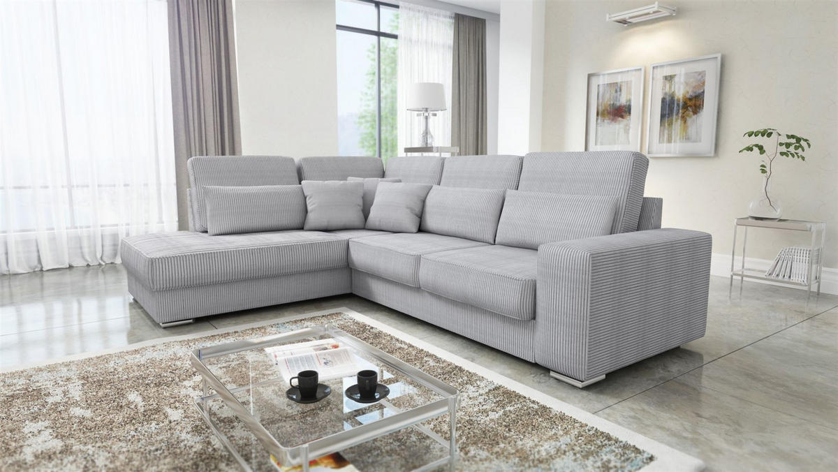 ECKSOFA Nevio Xl In Scala - Hellgrau, Holzwerkstoff/Textil (312/226cm) - Fun Möbel