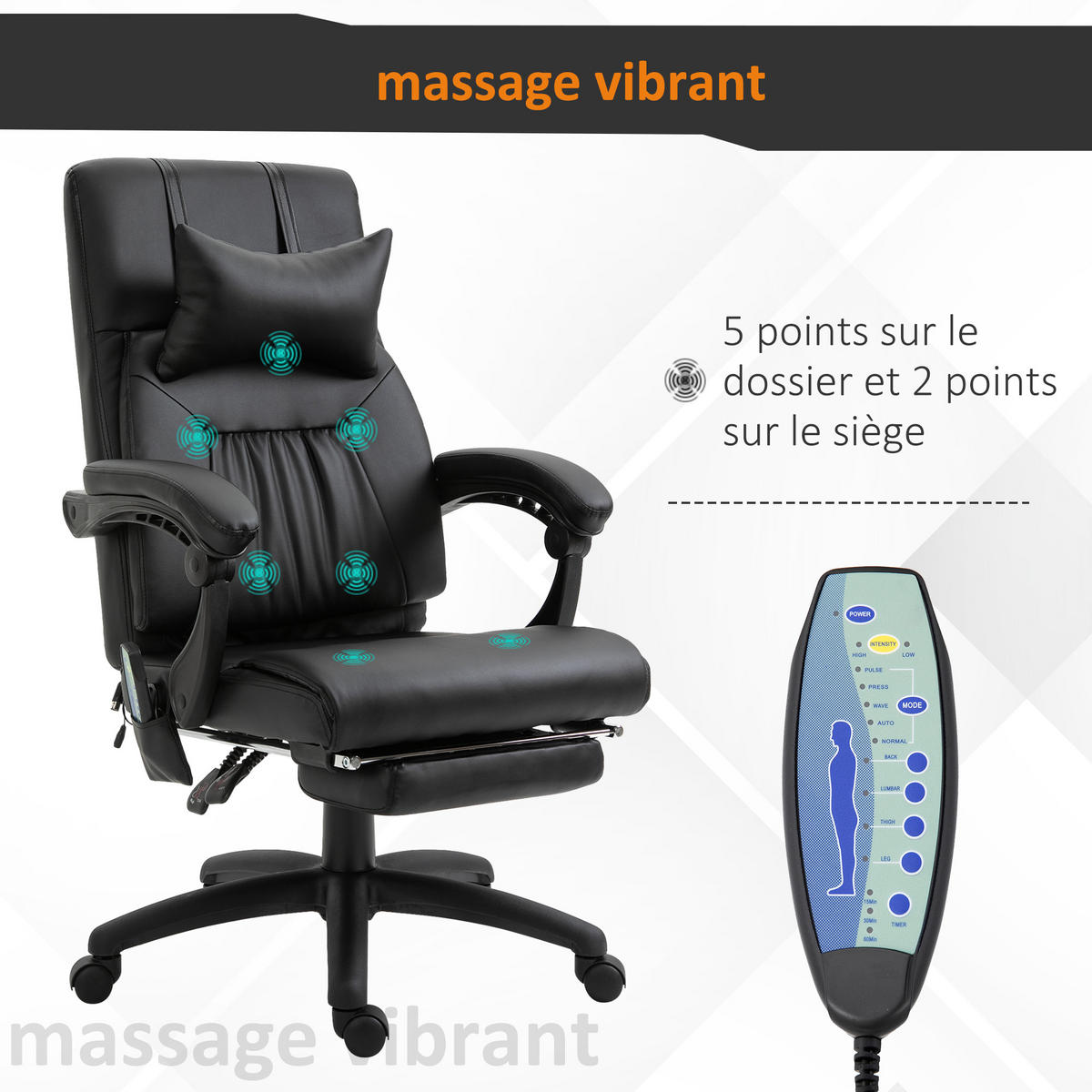 CHEFSESSEL DE-11805 mit 7-Punkt-Massage Schwarz - Schwarz, Metall (79/112/68cm) - ComfortXL