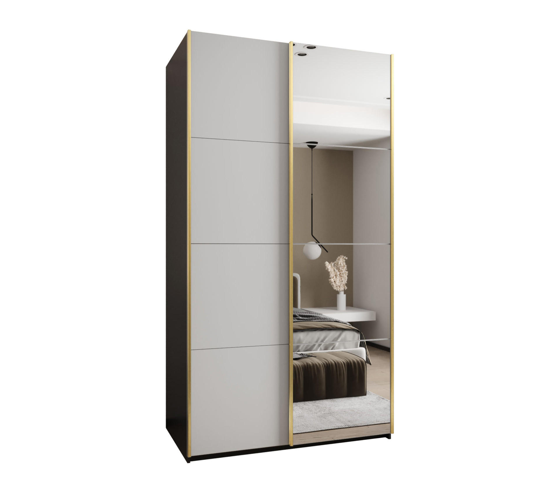 Abiks Möbel Schwebetürenschrank Schwarz, Weiß, Gold 130x245x64 cm