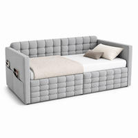 ČALOUNĚNÁ POSTEL 90/190 cm ve světle šedé barvě se 2 zásuvkami, kapsami a sametem - šedá, kov/kompozitní dřevo (90/190cm) - CHICFURN