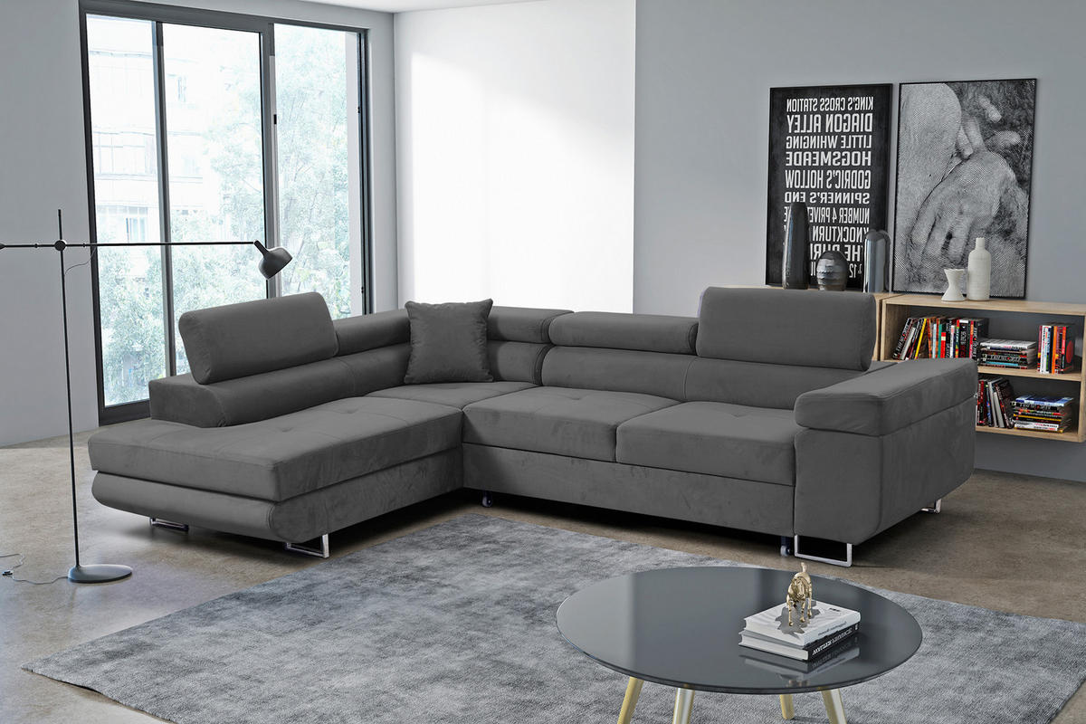 ECKSOFA Marlene III L-Form mit verstellbaren Kopfstützen Schlaffunktion Bettkasten 271 cm links dunkelgrau - Dunkelgrau, Kunststoff (271/202cm) - Margaret Hadas24
