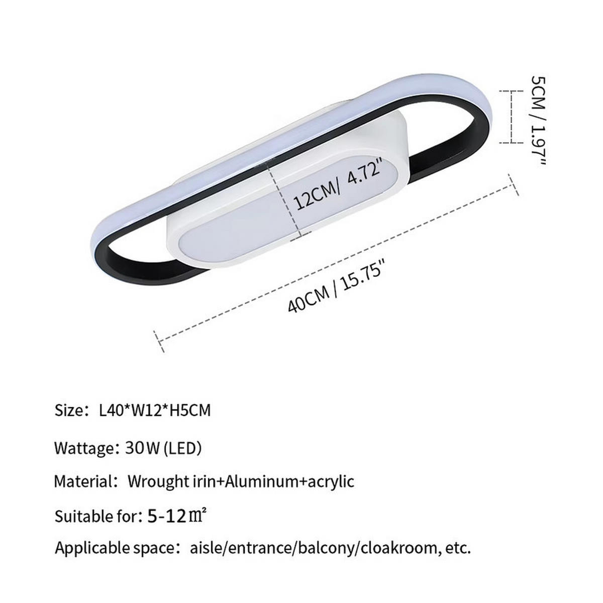 LED-DECKENLEUCHTE 40×12 cm - Schwarz, Kunststoff (40/12/5cm) - Coonoor