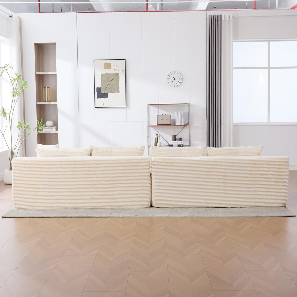 SOFAELEMENT 334/99/74.5 cm Beige Chenille mit 30D hochelastischem Schaumstoff und rutschfestem Bode - Beige, Textil (99/74.5/344cm) - Oxeza