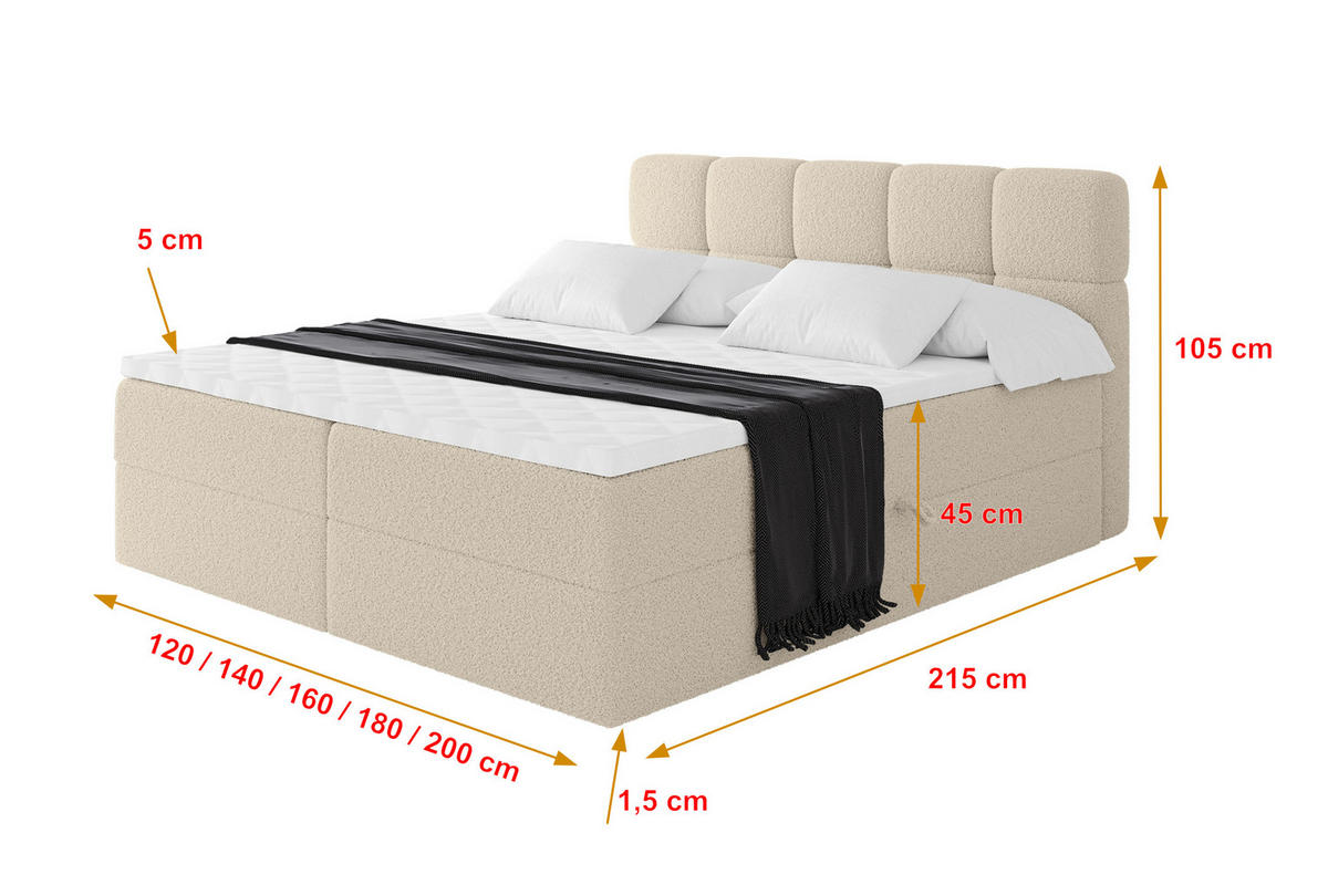 BOXBETT mit Matratze H3 - FAMA - 120x200 cm Dunkelbeige Quelle - Creme, Holzwerkstoff (120/200cm) - ALTDECOR