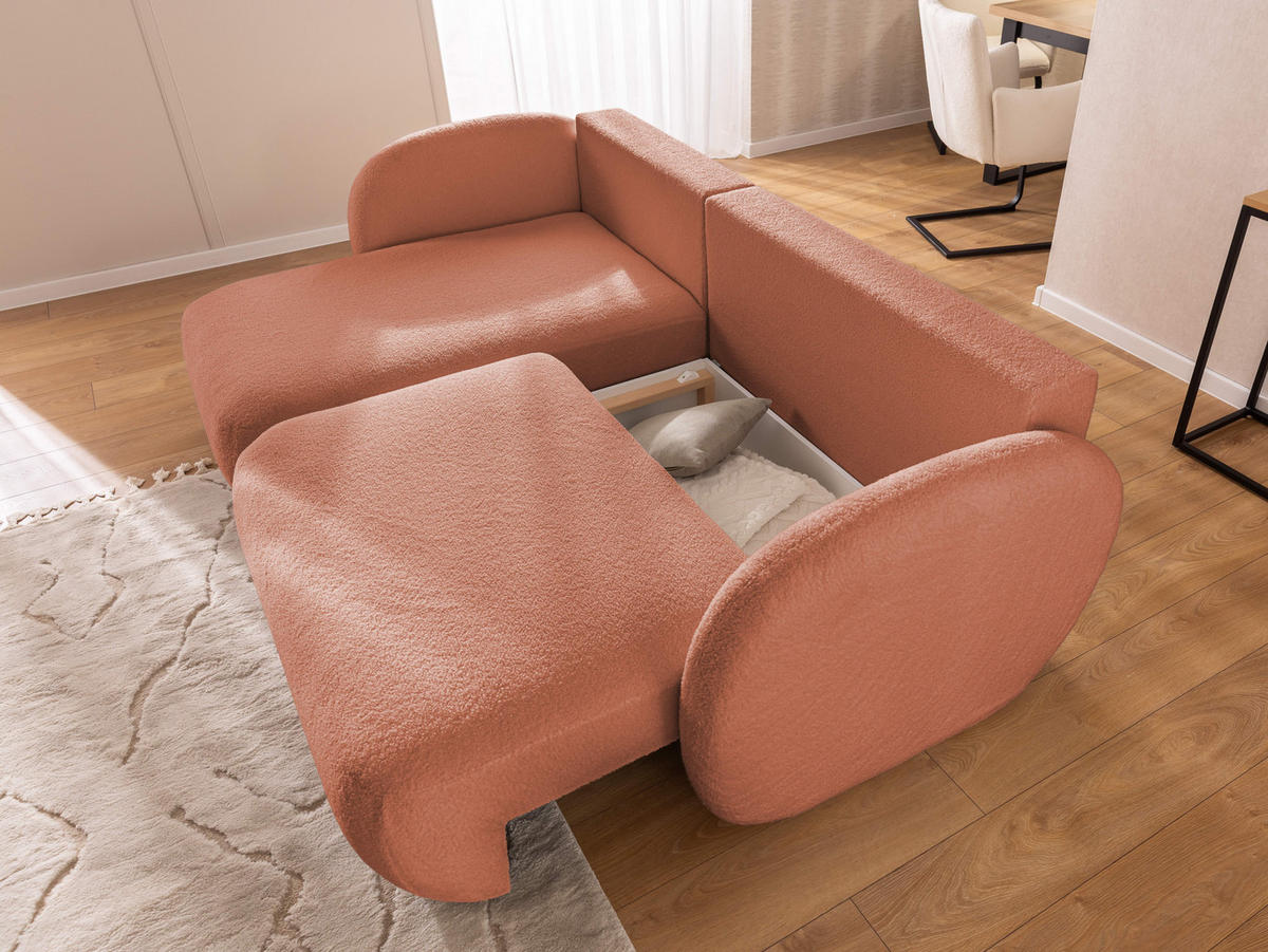 ECKSOFA Candy mit Schlaffunktion Terrakotta Bouclé-Stoff - Ottomane links - Terra cotta/Schwarz, Holz/Kunststoff (230/146cm) - S-Style Möbel