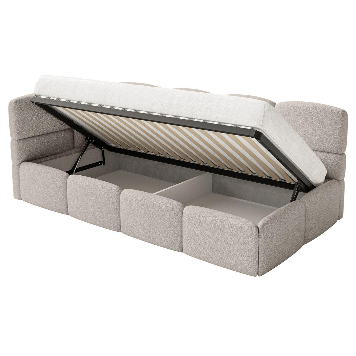 JUGENDBETT Cloudy links mit Matratze und Rausfallschutz Bouclé Greige - Taupe, Kunststoff/Textil (90/200cm) - Selsey