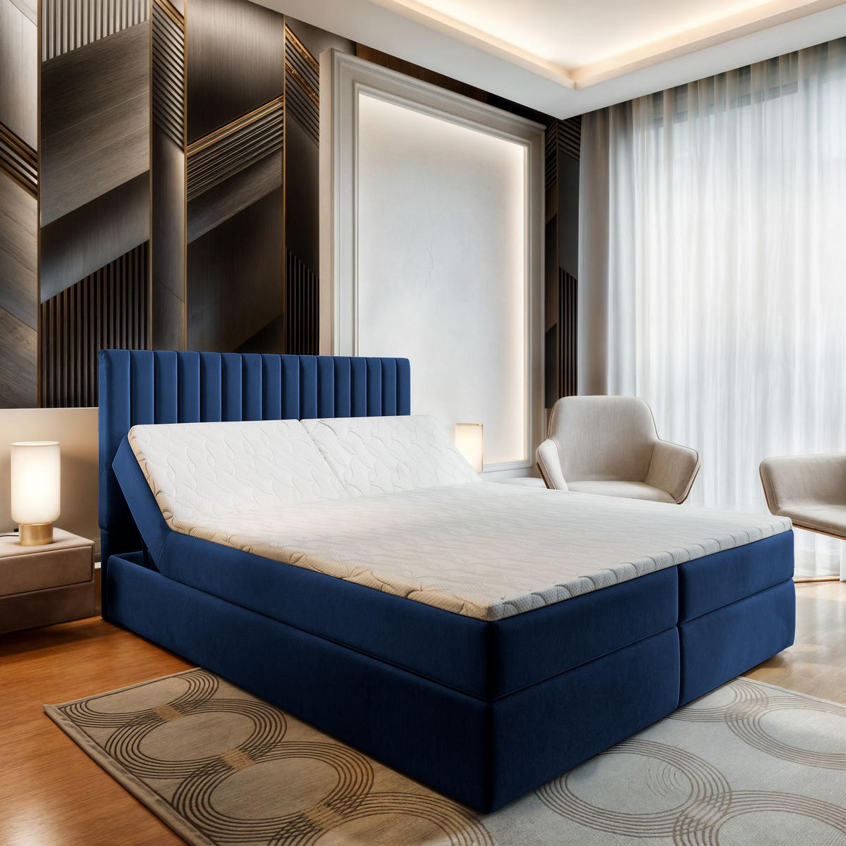 BOXBETT MURLO 140x200 cm mit Matratze und Topper - Blau - Blau, Holz (140/200cm) - MASSENO