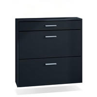 HÄNGENDER-SCHUHSCHRANK Roma Air Schmal mit 2 Klappen und 1 Schublade, Platzsparender Schuhkipper, Schwarz matt (89 x 87 x 23 cm) - Schwarz, Holzwerkstoff (89/87/23cm) - InnoFurn