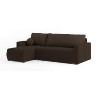 ECKSOFA SORGE Braun Plüsch-Stoff mit Schlaffunktion - Braun, Holz (220/143cm) - MASSENO