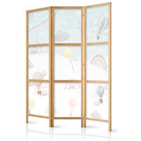 PARAVENT Japanischer 3-tlg 135x172 cm Ballons und Wolken - Weiß, Holz/Textil (135/172/3cm) - Muralo