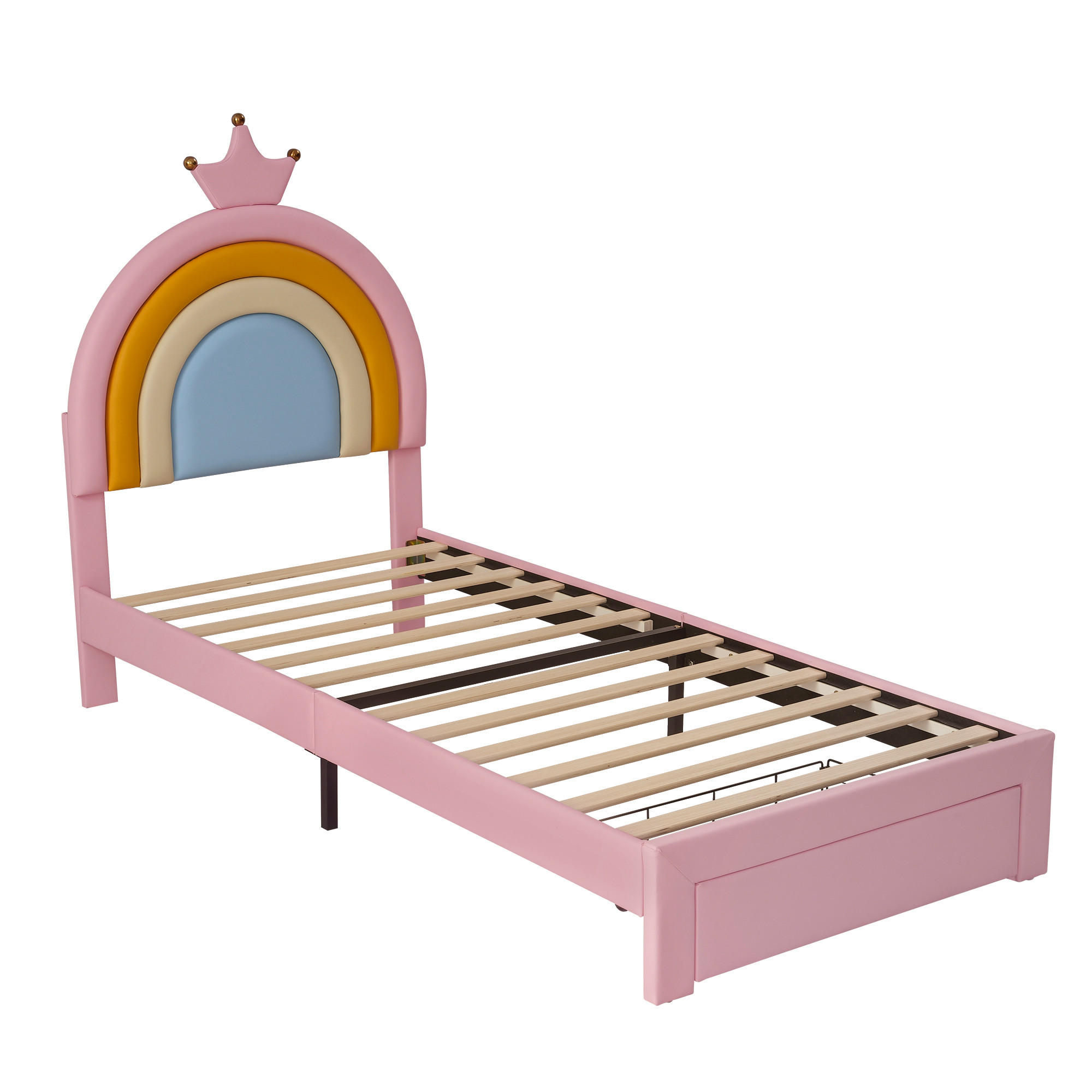 KINDERBETT 90/200 cm mit Regenbogen-Kopfteil und Schublade, DE-41743, in Rosa - Pink, Holz (90/200cm) - ComfortXL