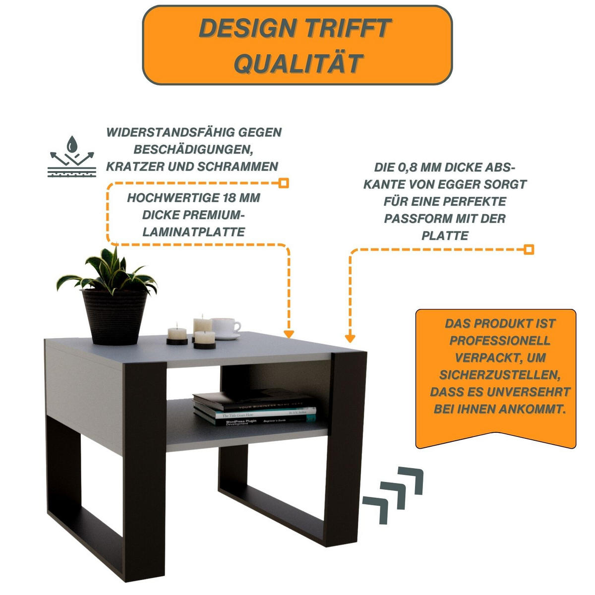 COUCHTISCH Holzwerkstoff rechteckig stabil Dunkelgrau 45/53,6/65cm - Dunkelgrau/Schwarz, Holzwerkstoff (53.6/65/45cm) - CraftPAK