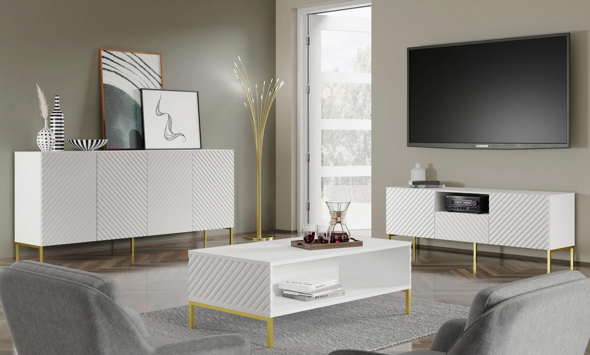 KOMMODE Weiß, Gold 200/87/42 - Weiß, Holzwerkstoff (200/87/42cm) - RAUMHIRSCH FURNITURE