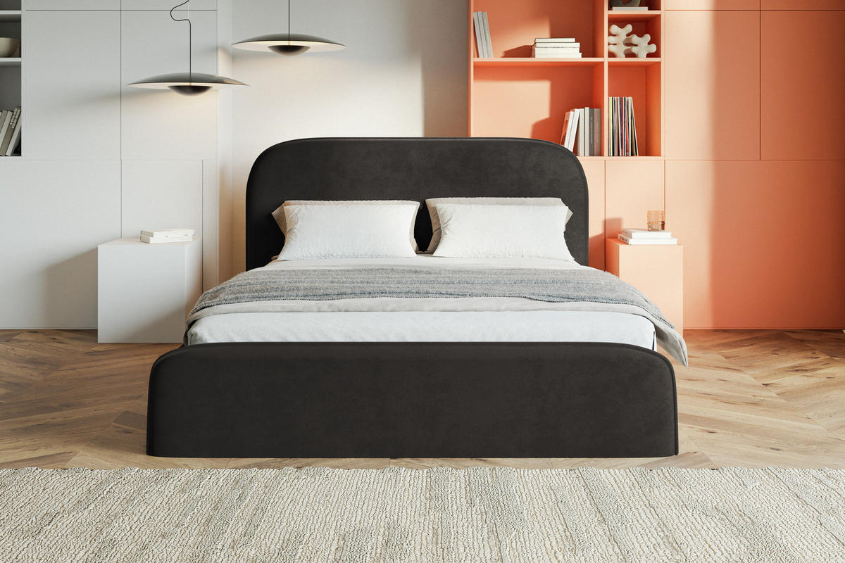 BETT 160x200 cm Wendra Slim mit Lattenrost, Bettkasten, Samt, Schwarz - Schwarz, Holz/Textil (160/200cm) - Emporius