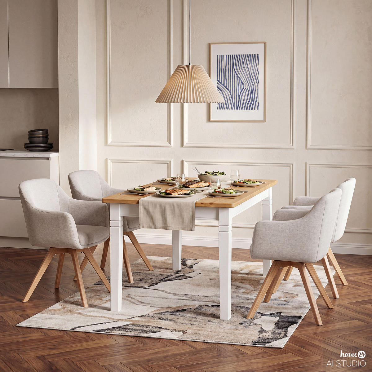 ESSTISCH - Kiefer massiv - Weiß/Kieferfarben, Holz (78/120/78cm) - home24
