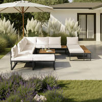 LOUNGEGARNITUR Adriano Creme Akazie/Metall/Outdoorstoff - Creme, Holz