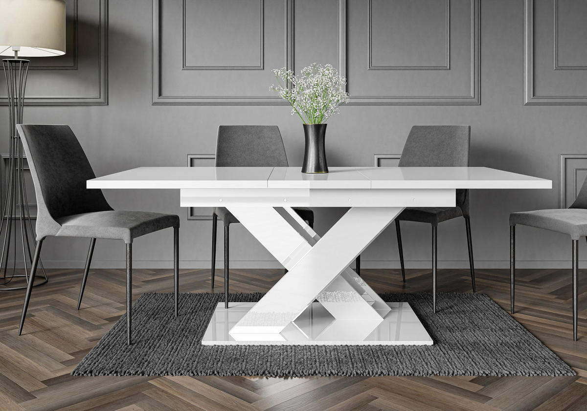 ESSTISCH RUDEN Ausziehbar 140 - 180 / 80 x 76 cm - Weiß Hochglanz/Weiß, Holz (140/80/76cm) - MASSENO