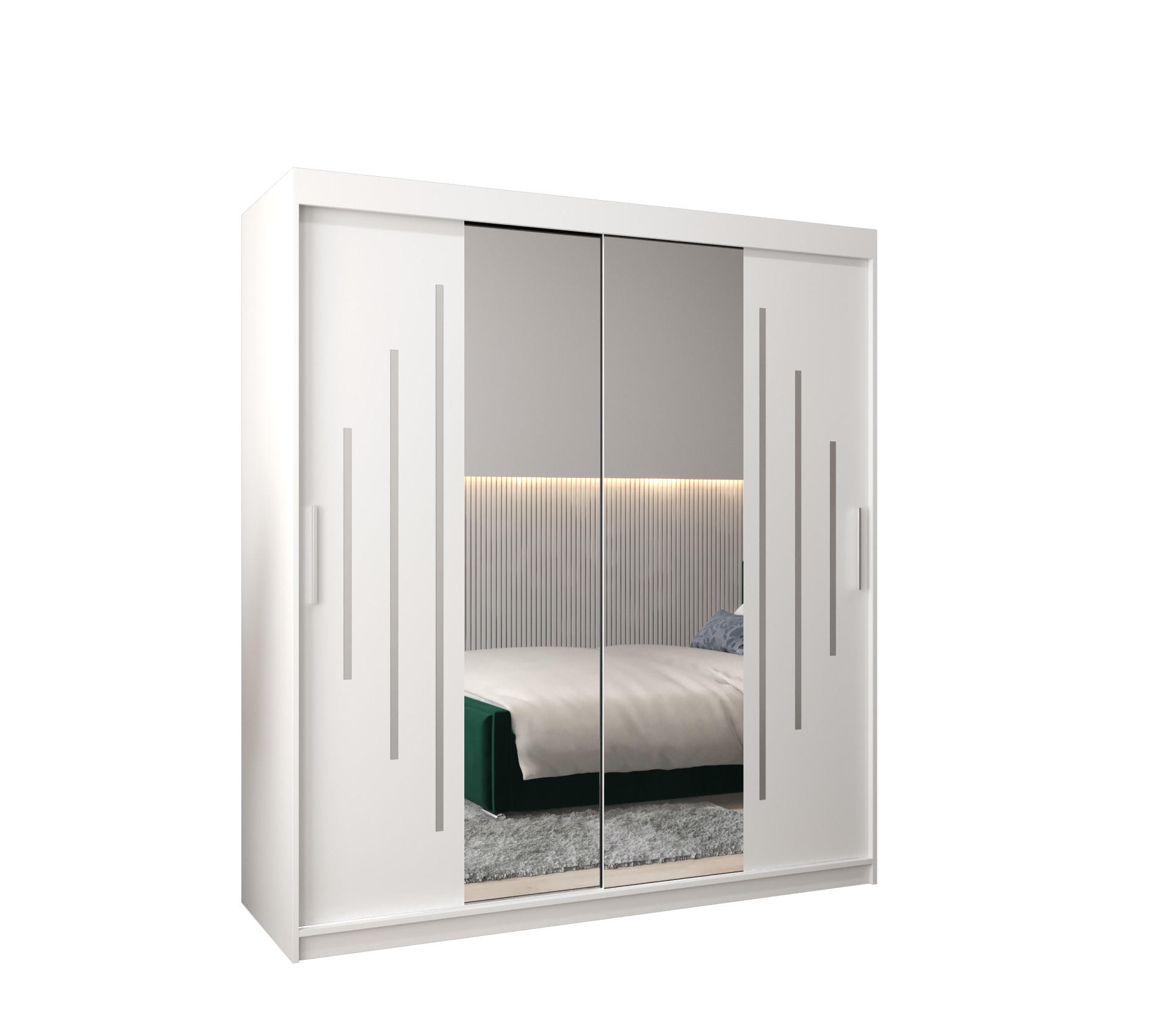 Abiks Möbel Schwebetürenschrank Weiß, Weiß 180x200x62 cm