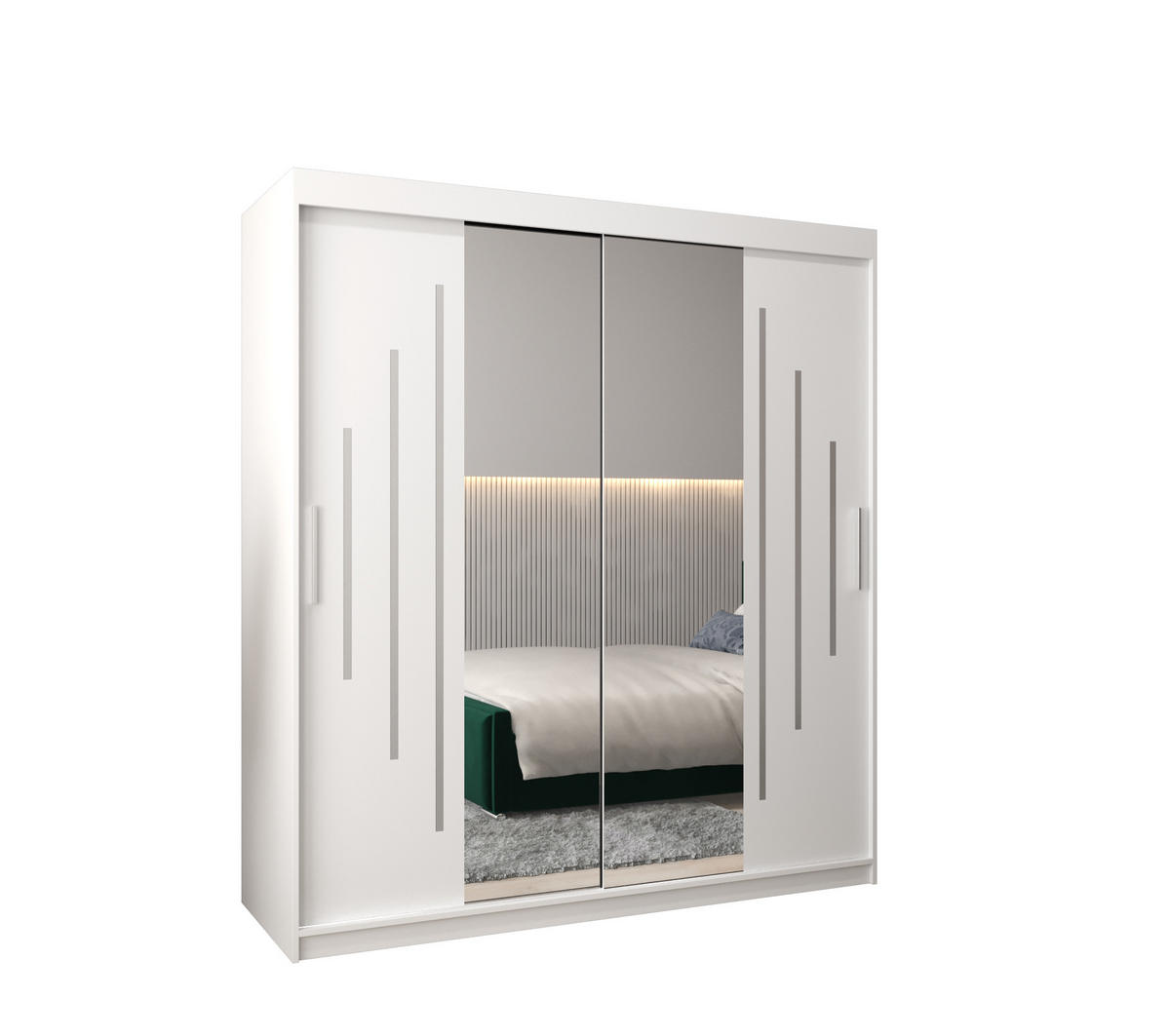 SCHWEBETÜRENSCHRANK 200/180/62 2-türig - Silberfarben/Weiß, Holz/Kunststoff (180/200/62cm) - Abiks Möbel