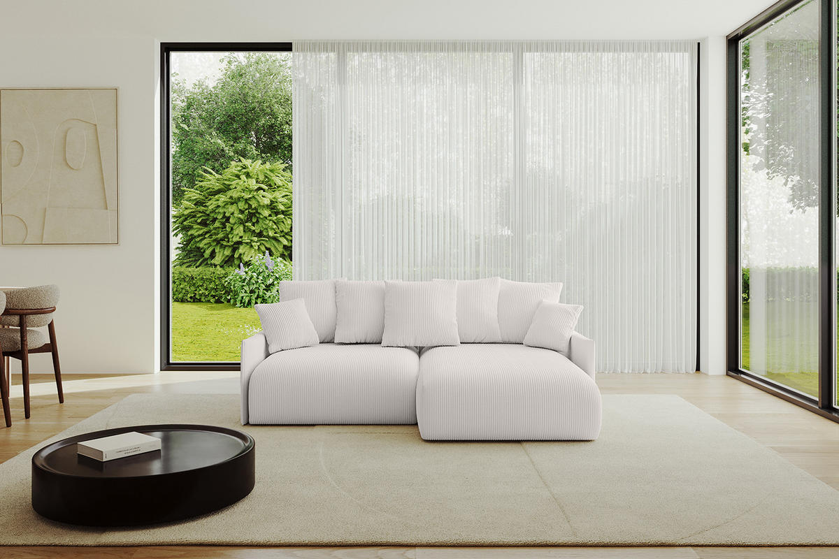 ECKSOFA mit Schlaffunktion und Bettkasten ONESK-L -v1 208x165x40 Hellgrau Cord - Hellgrau, Holzwerkstoff/Kunststoff (208/165cm) - ALTDECOR
