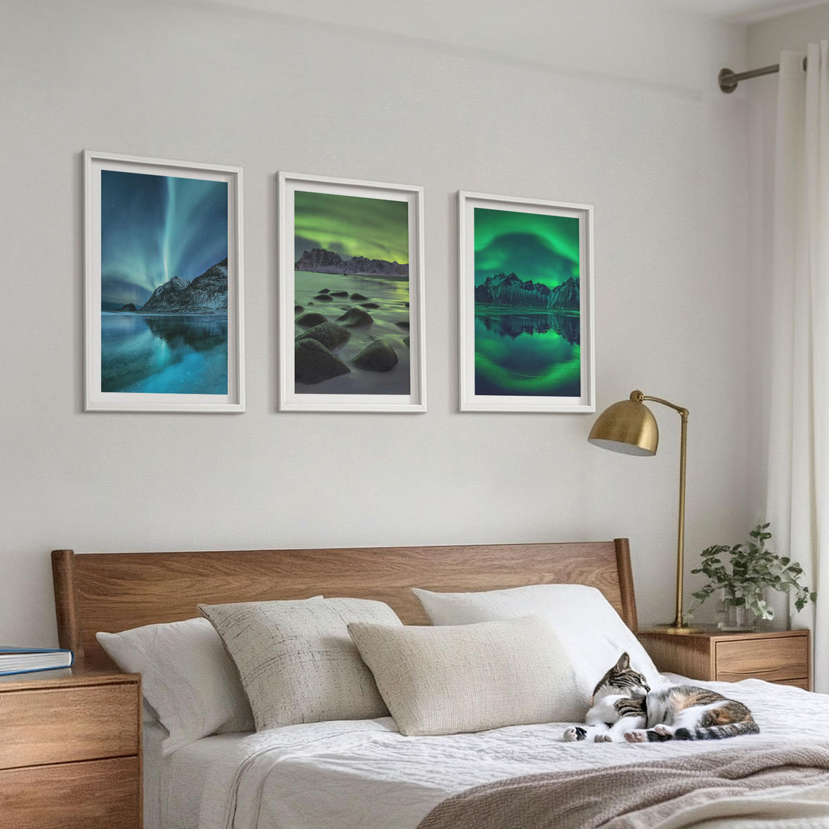 BILDER SET 3er Set - 40x60 cm Weißer Rahmen - Winterlandschaft der Aurora borealis - Weiß, Kunststoff (40/60cm) - TULUP