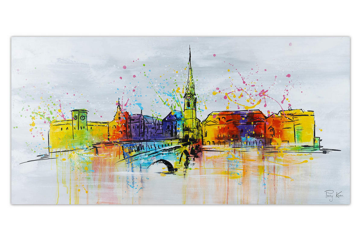 ACRYLBILD HANDGEMALT 120/60 cm - Multicolor/Grau, Holz/Textil (1.7/60cm) - KUNSTLOFT