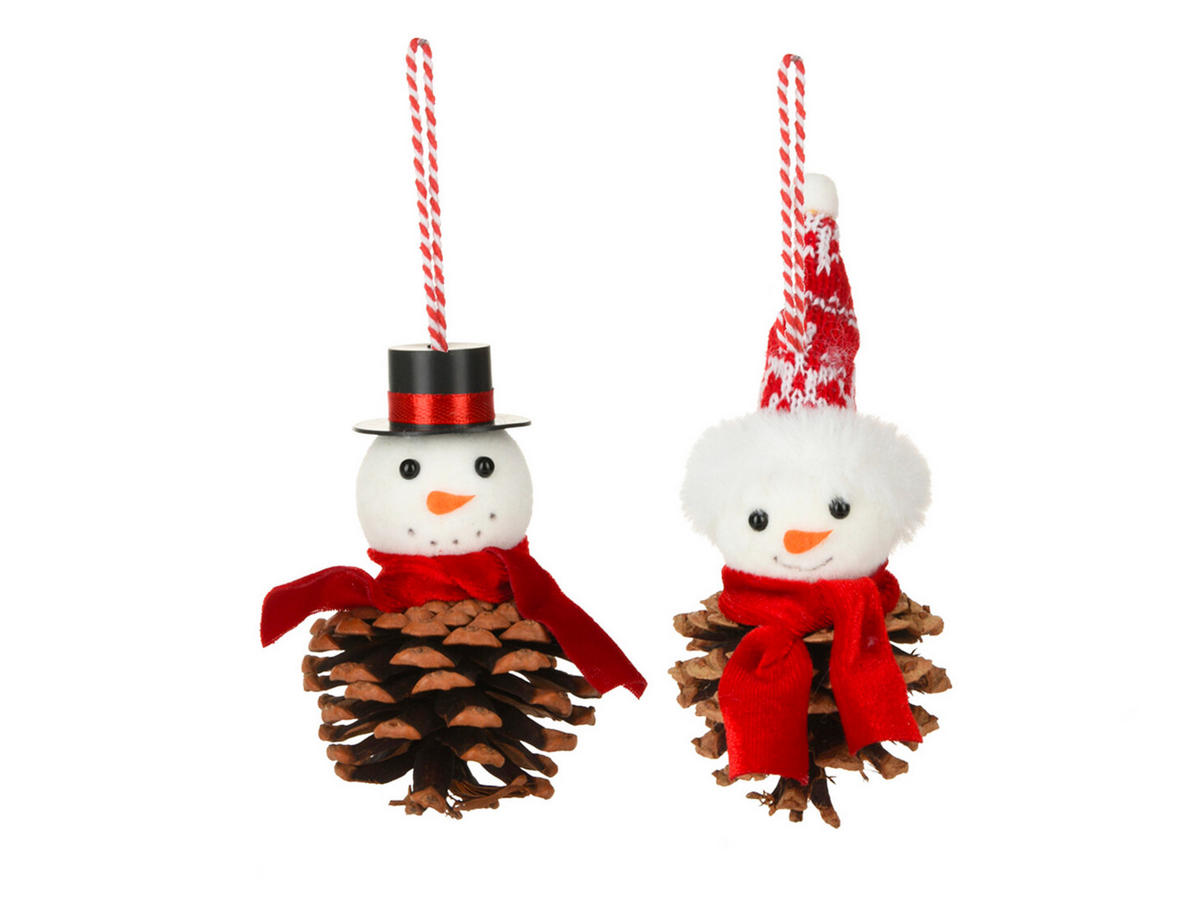 LAALU WEIHNACHTSBAUMSCHMUCK-SET 2tlg.Schneemann-Mix 9 cm - Rot/Weiß, Holzwerkstoff/Textil (22/15/22cm) - LAALU