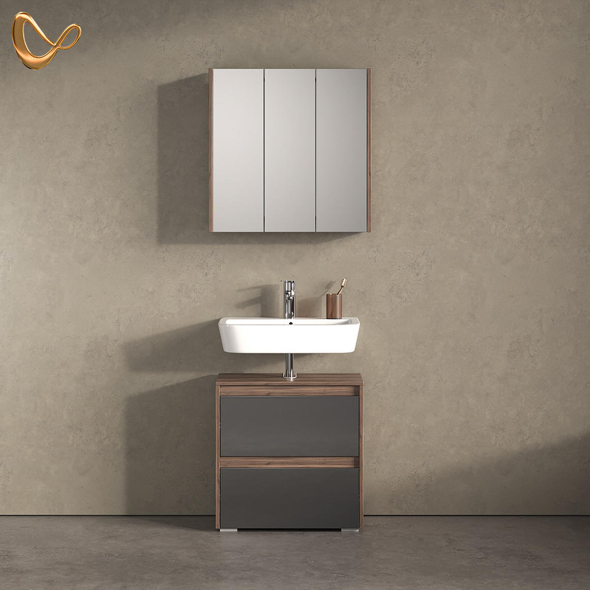 BADMÖBEL-SET Savuto Anthrazit 2 Teile - Anthrazit/Walnussfarben, Holzwerkstoff (67/68/30cm) - Livinity®