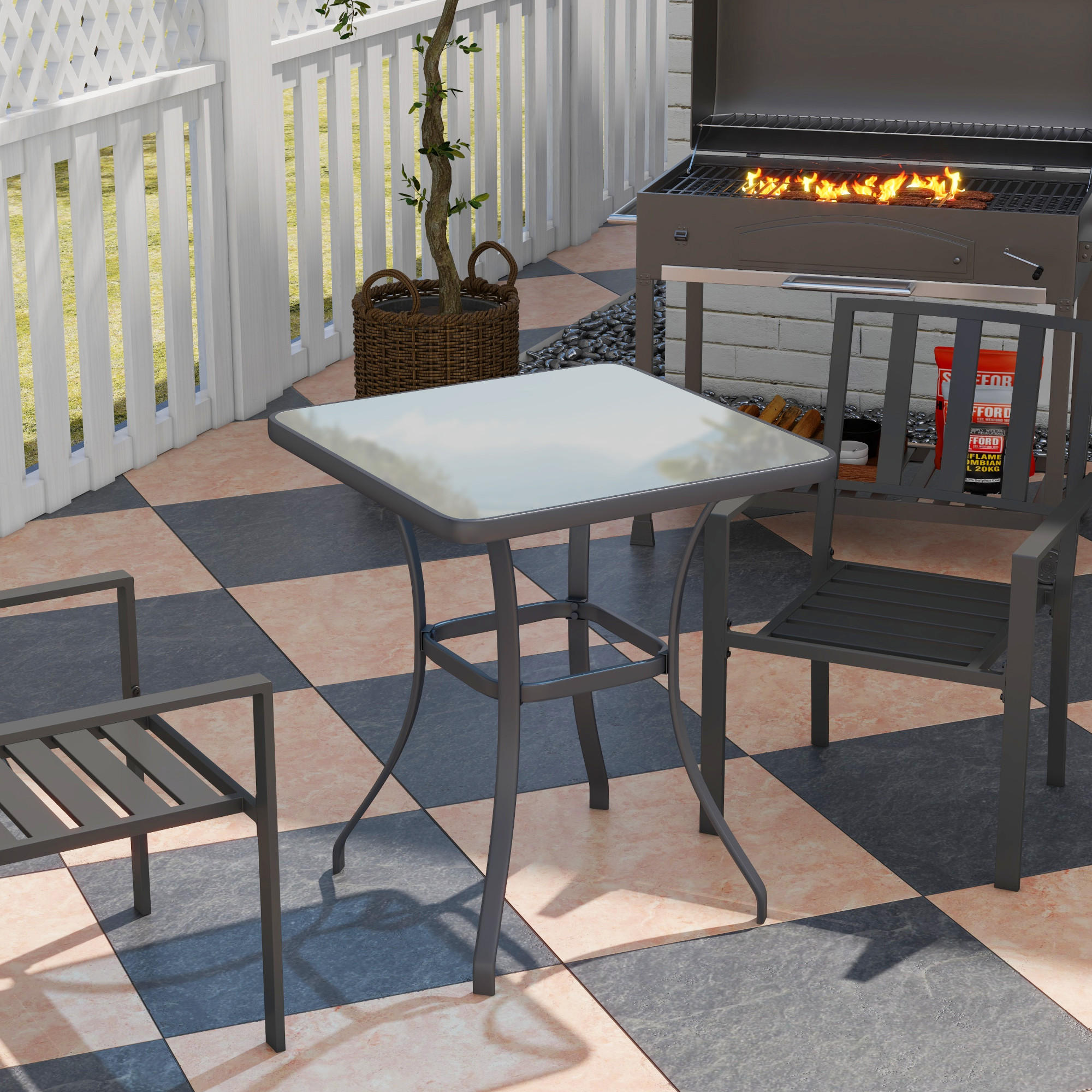 GARTENTISCH, Metall, Hartglas, Schwarz - Schwarz, Metall (68.5/68.5/84cm) - Outsunny