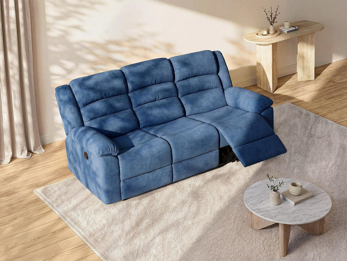 RELAXSOFA - 3 Personen - stoff - blau Burolo - Blau, Textil (199/103/95cm) - Vente-Unique