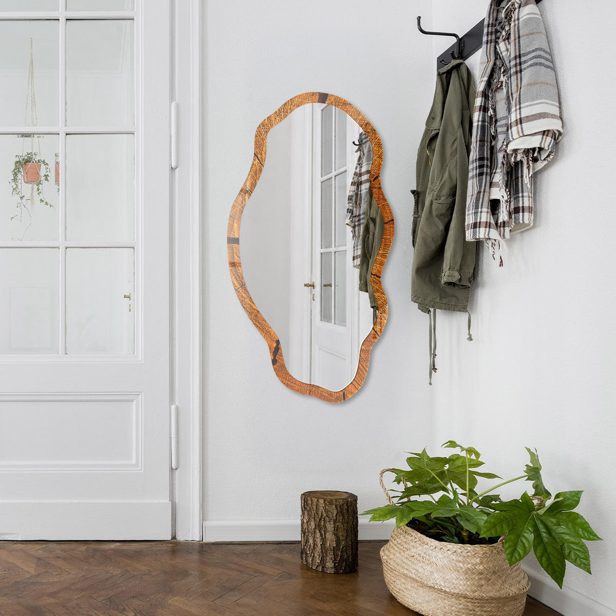SPIEGEL 90x45 cm asymmetrisch mit Druck - Holzkonstruktion - Transparent, Glas (45/90/0.4cm) - TULUP