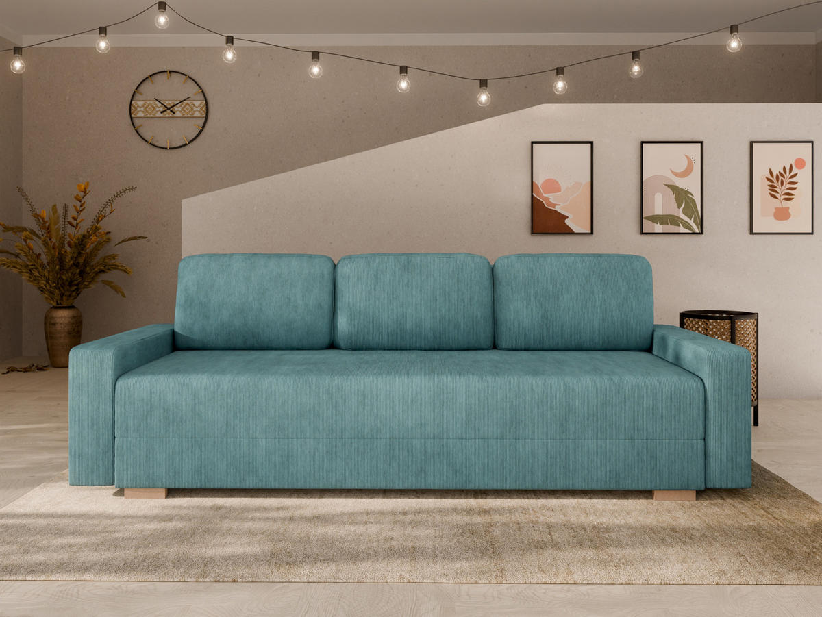 SCHLAFSOFA Celeste – modernes Design trifft auf höchsten Komfort, Blau - Blau, Holz (225/80/94cm) - Panda Möbel