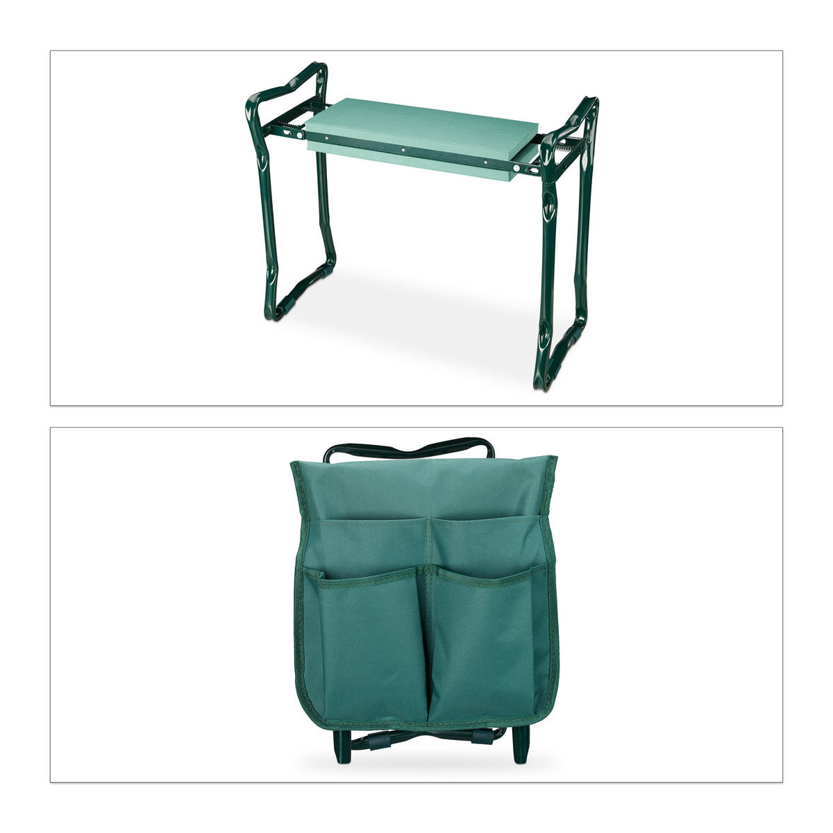 KNIEBANK - Grün, Textil/Metall (60/50/27.5cm) - Relaxdays