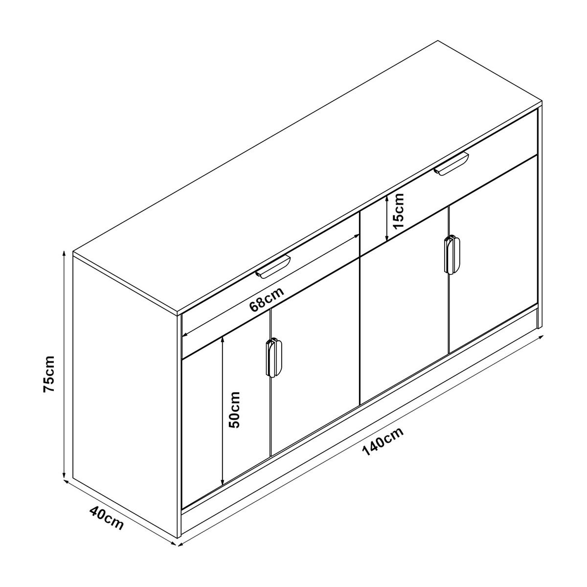 SIDEBOARD Varkaus - Eichefarben/Schwarz, Holzwerkstoff (140/75/40cm) - [en.casa]