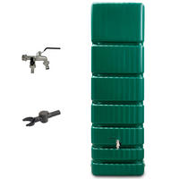 REGENTONNE Wandtank Komplett-Set 350 L, dunkelgrün inkl. Chrom-Doppelauslaufhahn und Fallrohranschluss - Grün, Kunststoff (39/184/60cm) - 4rain