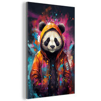 METALLBILD Panda - Jacke - Graffiti - Orange 60x90 cm - Orange, Metall (60/90cm) - MuchoWow