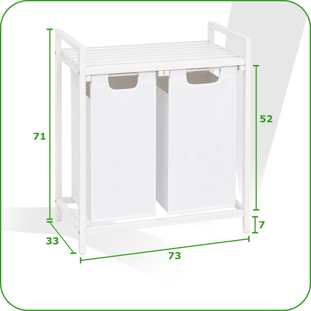 WÄSCHEKORB Metall MDF Stoff Weiß 2 herausnehmbare 92 Liter 73x33x71 cm - Weiß, Holzwerkstoff/Metall (73/71/33cm) - Begryf