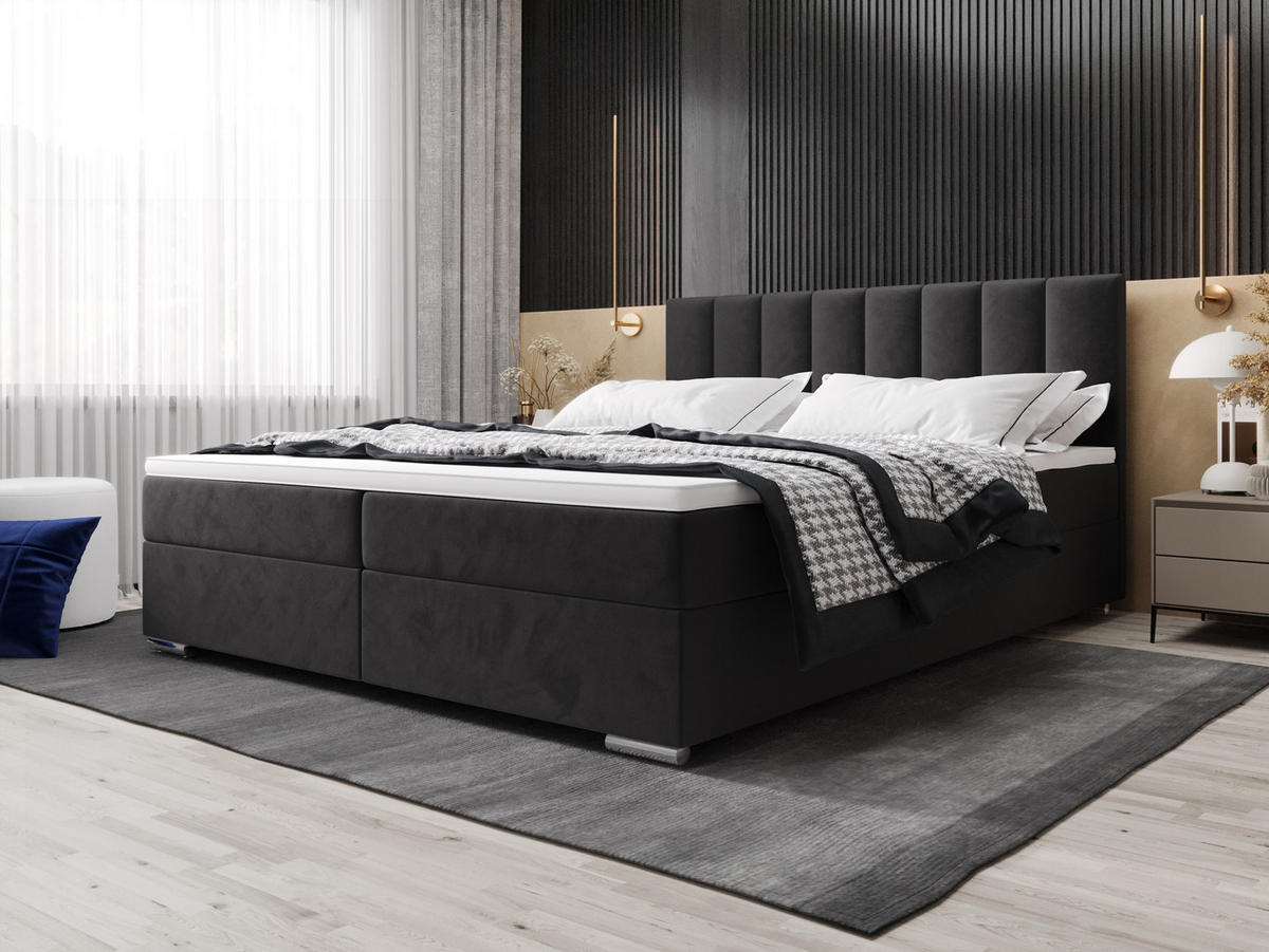 BOXBETT ZILANO 2 mit Matratze H3 und Topper 140x200 Itaka 27 - Dunkelgrau, Holz/Textil (140/200cm) - Bedante