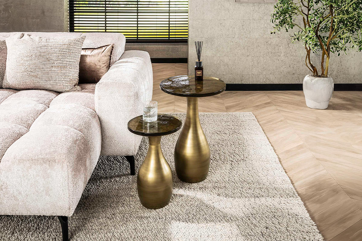 BEISTELLTISCH MOKKA Gold Glas - Goldfarben, Glas/Metall (30/30/45cm) - KAWOLA