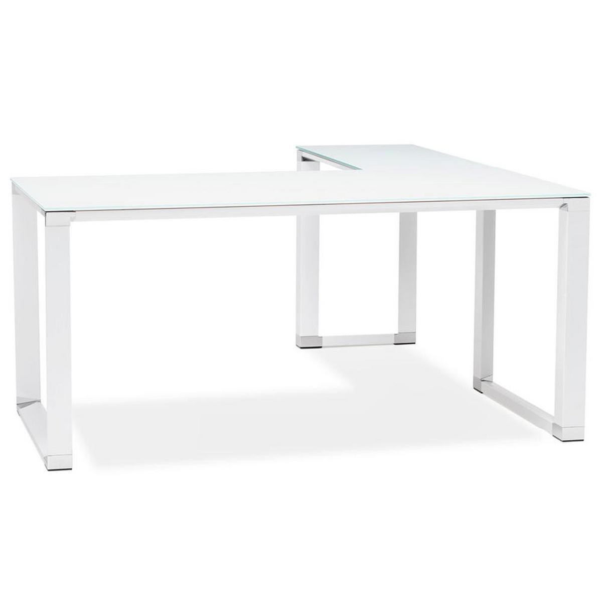 ECKSCHREIBTISCH Glas Metall Chromakzente Platzsparend KERIX, Weiß 170x160x73 cm - Weiß, Glas/Metall (160/170/73cm) - KADIMA DESIGN