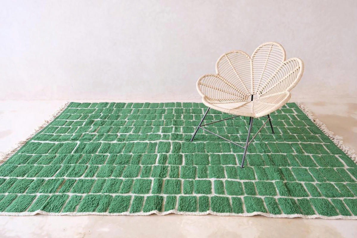 BERBERTEPPICH aus Marokko aus Wolle kariert grün - Grün, Naturmaterialien (200/288cm) - AFK Living