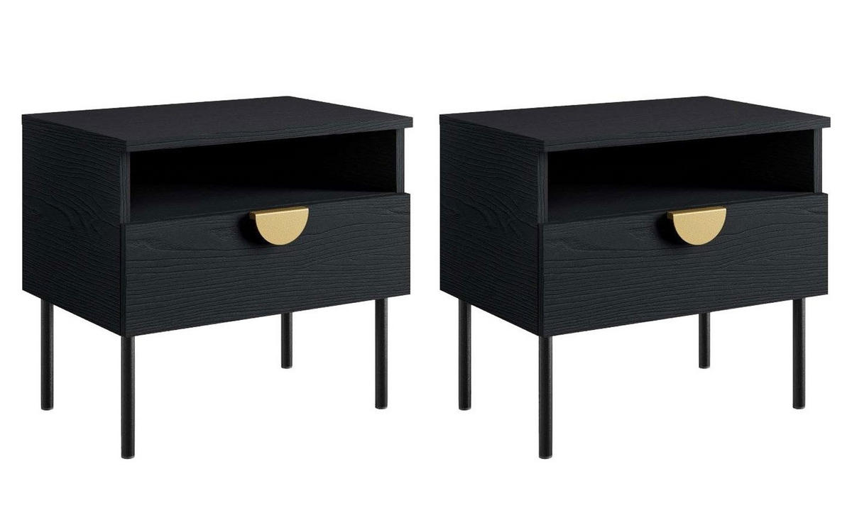 NACHTKONSOLE 2ER SET Mond schwarz / gold je 50 / 34,5 / 45,5cm - Goldfarben/Schwarz, Holz/Holzwerkstoff (50/45.5/34.5cm) - Feldmann-Wohnen