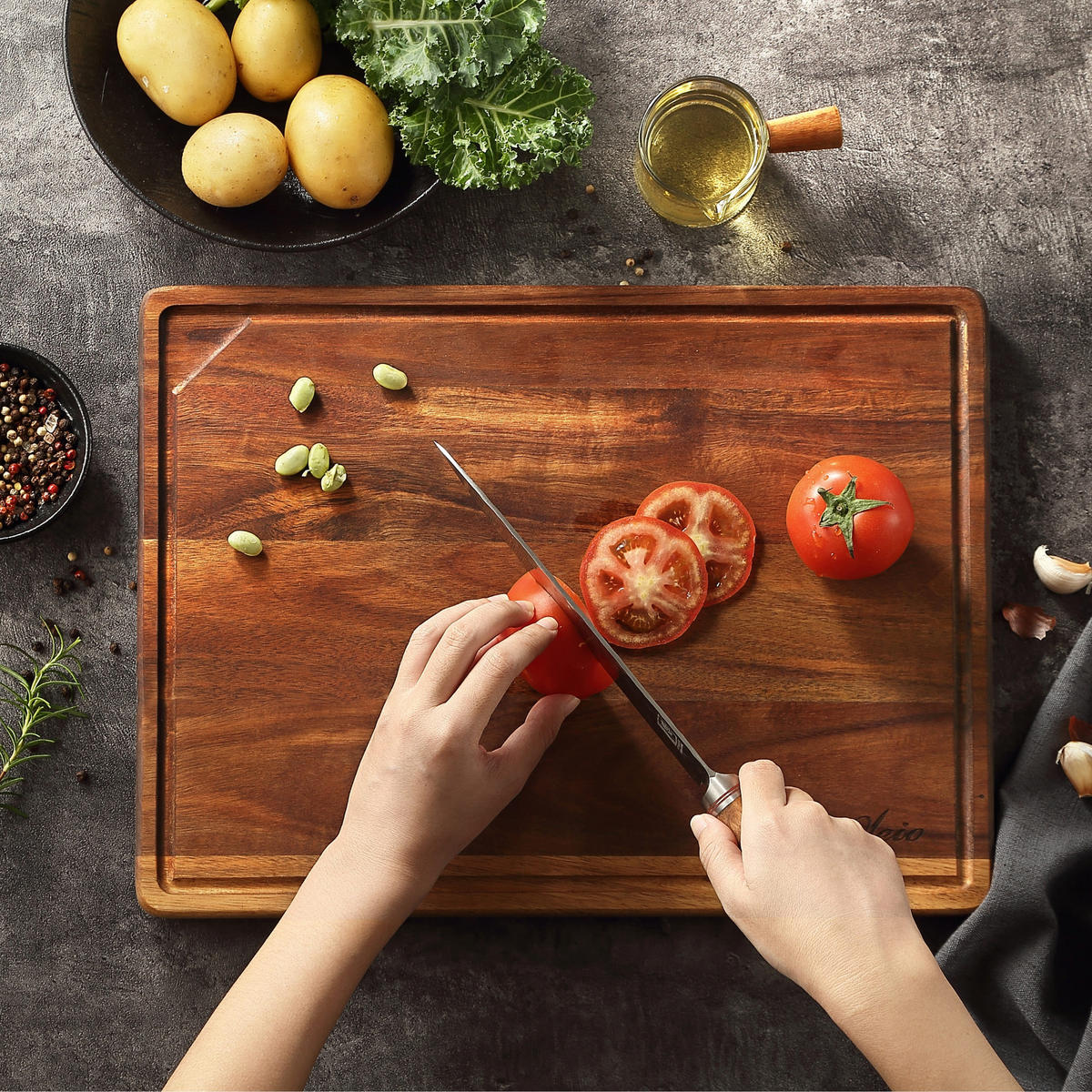 SCHNEIDEBRETT-SET 3-TEILIG - Akaziefarben, Holz (1/1cm) - Oleio