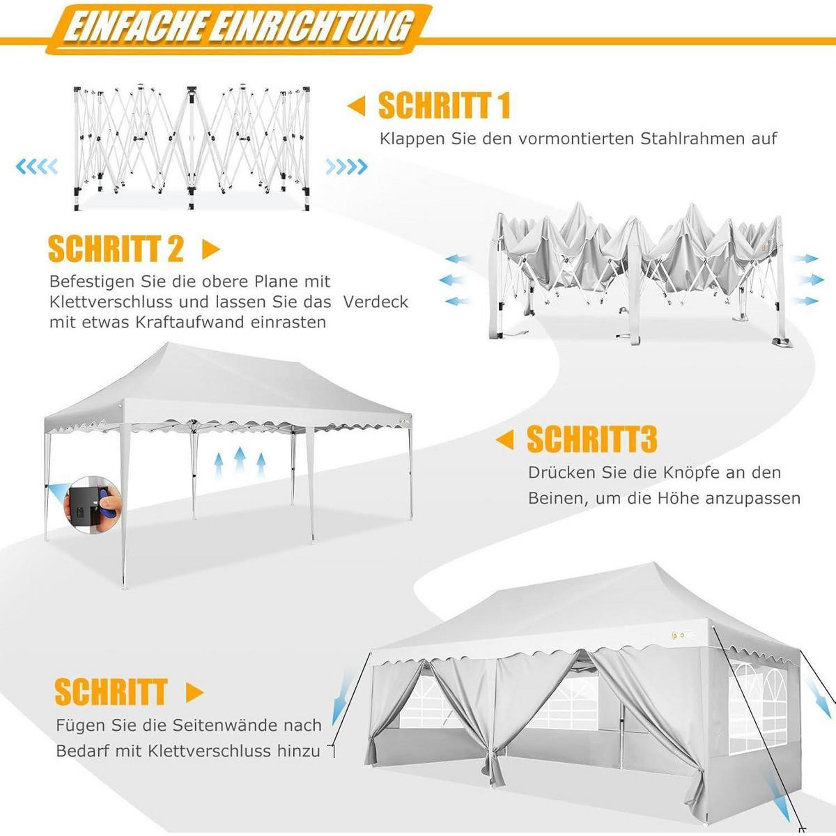 FALTPAVILLON 3x6m Weiß mit 6 Seitenwänden Metall - Weiß, Metall (300/320/600cm)
