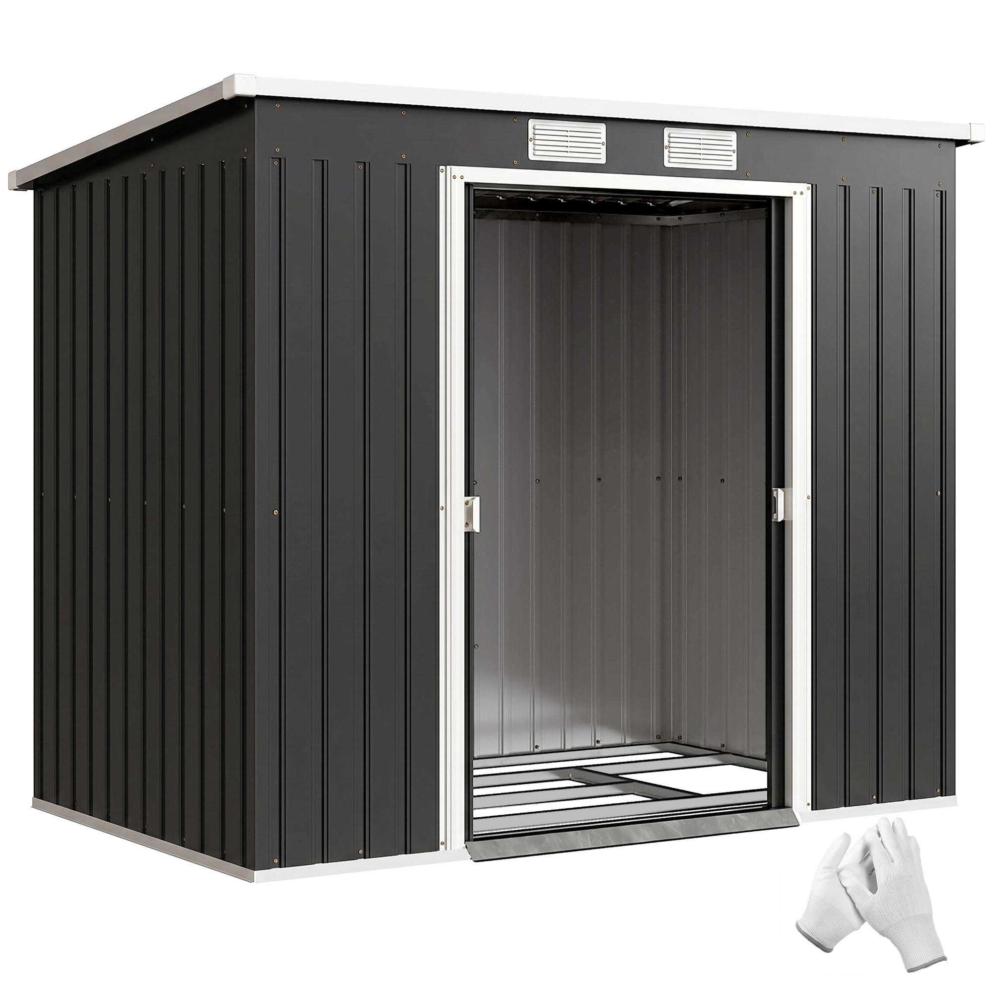 GERÄTESCHUPPEN DE-08138 mit Lüftungsfenstern & Schiebetüren Dunkelgrau - Dunkelgrau, Metall (213/172/130cm) - ComfortXL