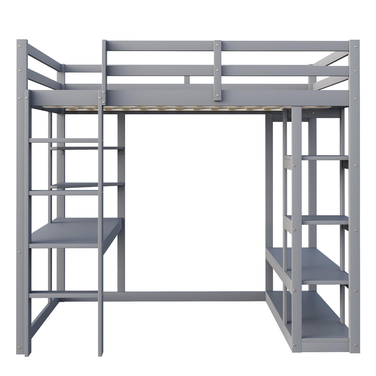 HOCHBETT 140/200 cm Grau mit Tisch und Regalen aus Massivholz - Grau, Holz (140/200cm) - OKWISH