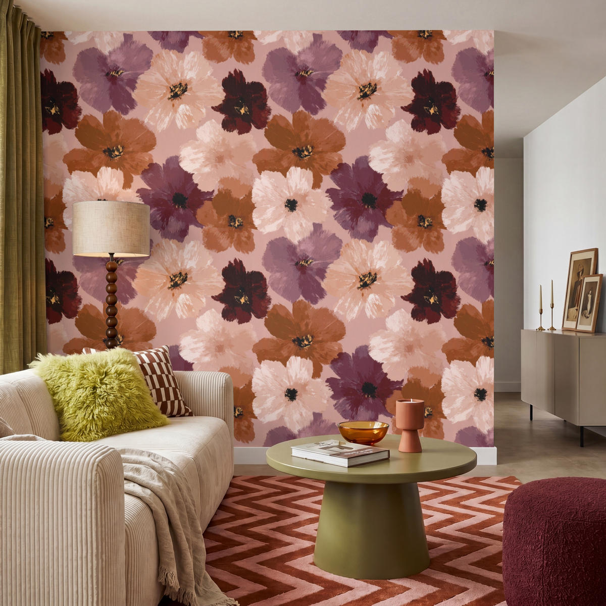 TAPETE - Blumen - Abstrakt - Erdtöne - 220x240 cm - Multicolor, Papier (220/240cm) - OnlyWow