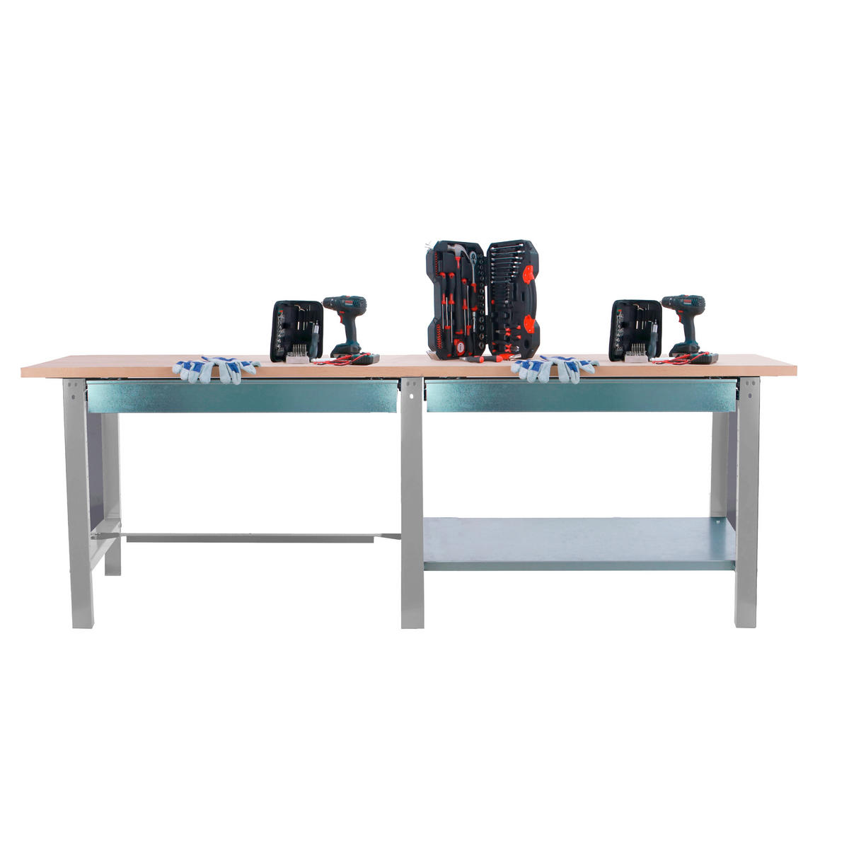 WERKBANK Buffalo Wood mit 2x Schublade HxBxT 86,5 x 210 x 75 cm Traglast 1000 kg Grau - Grau, Metall (210/86.5/75cm) - PROREGAL