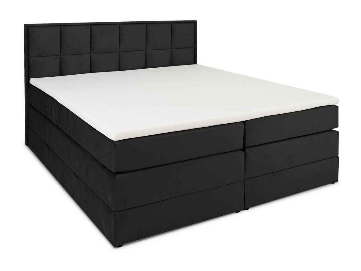 BOXSPRINGBETT Montreal schwarz 180/200 cm H2/H3 Samt - Schwarz, Textil (180/200cm) - wonello
