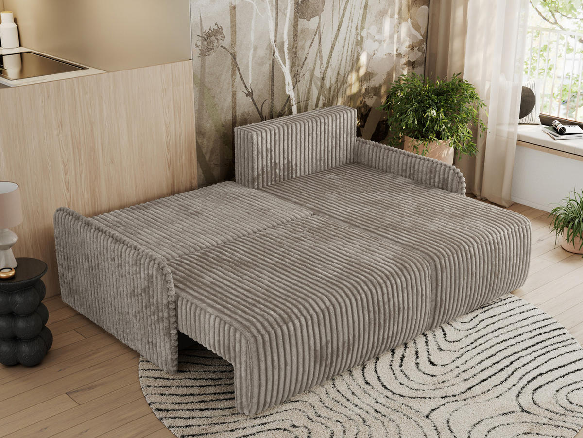 ECKSCHLAFSOFA ARPA L Hellbraun Cord - rechts - Hellbraun/Schwarz, Kunststoff/Textil (150/198cm) - MKS